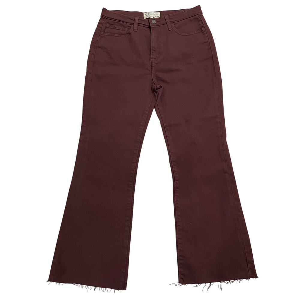Current/Elliott Boulevard Jeans Womens 27 Burgundy Bootcut Crop Mid Rise Raw Hem